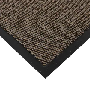 JVL Heavy Duty Commodore Vinyl Backed Barrier Doormat, 120x170cm, Brown Black Fleck