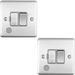 2 PACK 13A DP Switched Fuse Spur & Flex Outlet SATIN STEEL & Grey Isolation