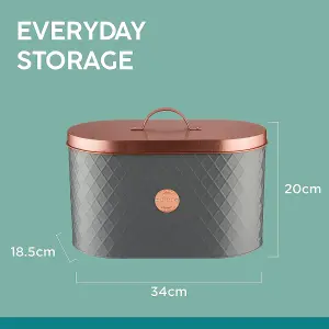 Grey Coated Typhoon Henrik Steel 7.5 L Bread Bin Storage With Air tight Copper Lid.