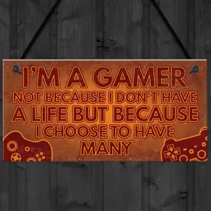 Red Ocean Funny GAMER Bedroom Sign Hanging Plaque Gamer Novelty Gifts For Son Brother Birthday Xmas Gift