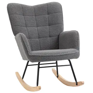 HOMCOM Wingback Rocking Chair for Nursing w/ Steel Frame Dark Grey