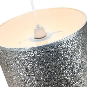 Modern and Designer Bright Silver Glitter Fabric Pendant/Lamp Shade 25cm Wide