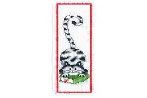 B/MARK BLK & WHT CAT - Counted Cross Stitch Kit: Bookmark: Black and White Cat - Vervaco