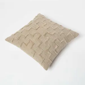 Homescapes Geometric Beige Tufted Cotton Cushion 45 x 45 cm