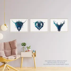 Ink Splat Thistle Heart Hairy Coo Cow Stag Celestial Space Scottish - 3 Piece No Frame Print Set 40.5cm H x 30.5cm W x 0.3cm D