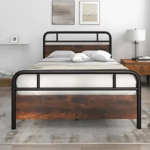 Costway Double Size Bed Frame Platform Metal Slats Support Bed W/ Industrial Headboard