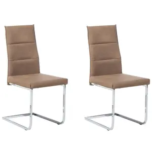 Set of 2 Dining Chairs ROCKFORD Faux Leather Sand Beige