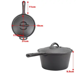 Black Cast Iron Round Sauce Pan with Double Handles for Kitchen