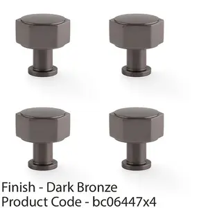 4 PACK - Industrial Hex Cabinet Door Knob - 33mm Dark Bronze Cupboard Pull Handle