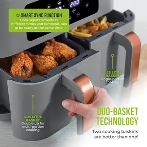 Tower Vortx Dual Basket Air Fryer with Two 4.25L Baskets 2400W Grey/Rose Gold