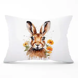 Watercolour Hare and Daisies Cushions 33cm x 48cm