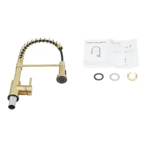 Gold Stainless Steel Side Lever Kitchen Spring Neck Pull Out Kitchen Tap Mixer Tap