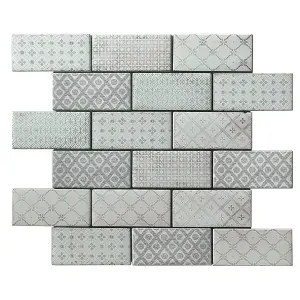 Vintage Blush & white Matt Geometric Glass Mosaic tile, (L)300mm (W)350mm