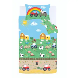 Catherine Lansfield Bedding Farmyard Animals Duvet Cover Set with Pillowcases Blue