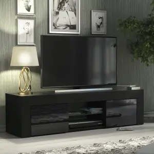 Loom TV Unit 130cm Black with High Gloss Doors and LED Lighting - Creative Furniture