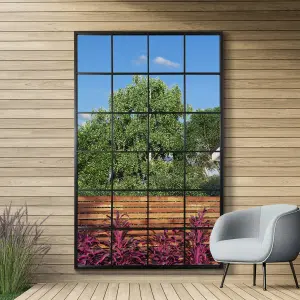 MirrorOutlet The Genestra Black Modern Window Garden Wall Mirror 69" X 43" 174CM X 110CM