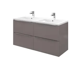 GoodHome Imandra Gloss Anthracite Wall-mounted Bathroom Vanity unit (H) 600mm (W) 1200mm