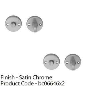 2 PACK - Slim Bathroom Thumbturn Lock and Release Handle 45mm Dia Satin Chrome