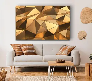 Gold Geometric Triangles Shining Canvas Print Wall Art - Medium 20 x 32 Inches