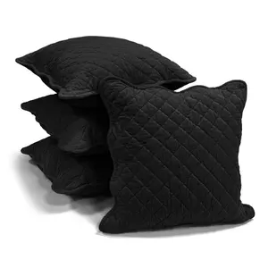 Monterra Cotton Geometric Square Velvet Luxury Cushion Cushion Black