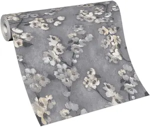 Erismann Blossom Floral Tree Trail Wallpaper Textured Vinyl Blue Grey 339576