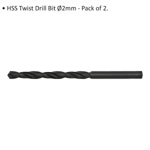 Premium 2 Pack HSS Twist Drill Bits - 2mm x 47mm for Precision Metal Drilling