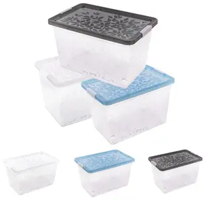 Set of 9 55 Litres Elegant Jasmine Leaves Strong Stackable Plastic Storage Boxes Complete With Clip Locked Lids