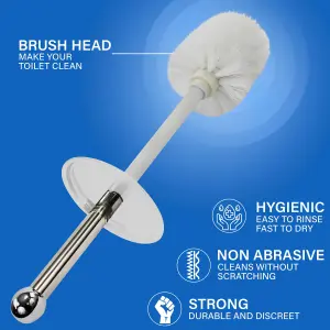 STAINLESS STEEL BATHROOM TOILET CLEANING BRUSH & HOLDER FREE STANDING SET WHITE