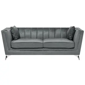 3 Seater Velvet Fabric Sofa Grey GAULA