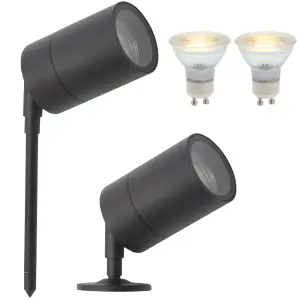 Outdoor Garden Spike Light with Dual Mount: Twin Packs & 2x GU10s: Black