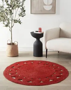 Round Jute Area Rug 120 cm Red KOYUNLU