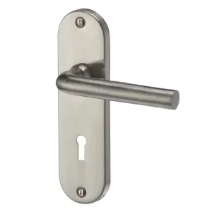 Colours Ayen Satin Nickel effect Steel Straight Lock Door handle (L)120mm