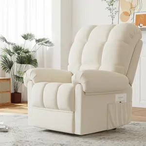 Power Recliner Chair, Electric Adjustable Teddy Fleece Sofa with USB Port