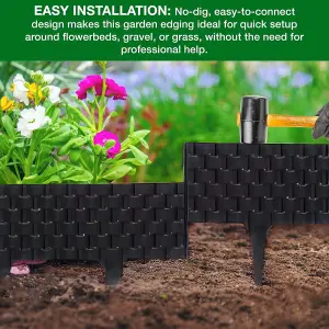 Flexible Black Rattan Effect Lawn Edging 2.4m - Flexible Plastic Garden Border Easy Install Edging for Grass, Gravel and Landscape