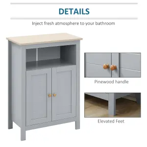 kleankin Bathroom Floor Storage Cabinet Standing Unit W/ Doors Adjustable Shelf