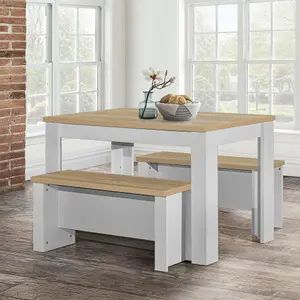 Birlea Highgate Dining Table & Bench Set Grey & Oak