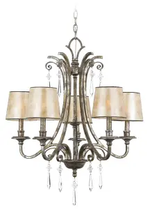 Elstead Kendra 5 Light Multi Arm Chandelier Mottled Silver Finish, E14