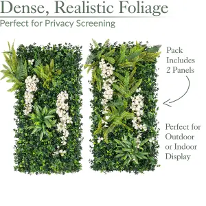 Artificial Living Wall Panels Wisteria Green Plant Foliage Indoor Outdoor 1m x 1m - White