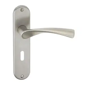 URBNLIVING 184mm Length 2 Pcs Lyon Metal & Satin Nickel Lever Latch Door Keyhole Handles Set