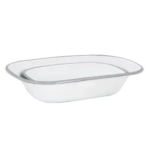 Argon Tableware - White Enamel Pie Dishes Set - 25.5cm (Set of 2) White/Grey