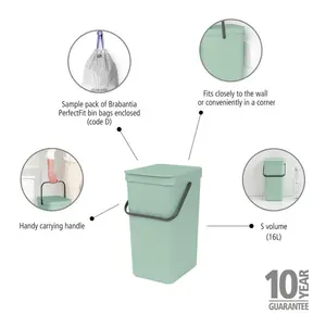 Brabantia Sort and Go 16 Litre Recycling Bin Jade Green