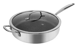 Hextec 28cm Diameter Non Stick Stainless Steel Induction Deep Frying Pan with Lid Kitchen Cookware