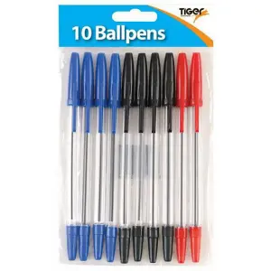 Tiger ortment Of Ball Point Pens (Pack Of 10) Black/Red/Blue (One Size)