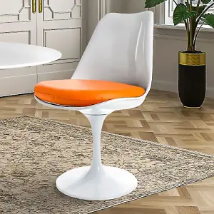 White Tulip Dining Chair with Orange PU Cushion