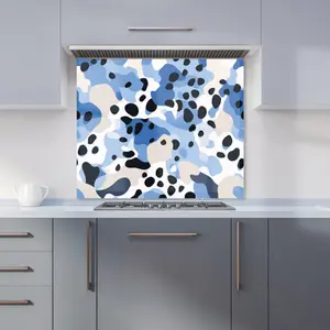 Blue Camouflage Pattern Premium Glass Kitchen Splashback W600mm x H650mm