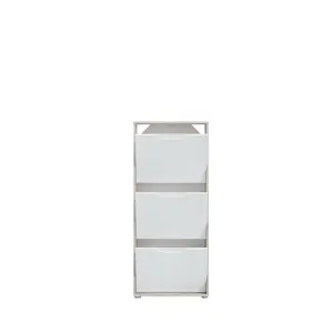 FURNICOMP Ella 3 Drawer Small White Gloss and Oak Shoe Cabinet