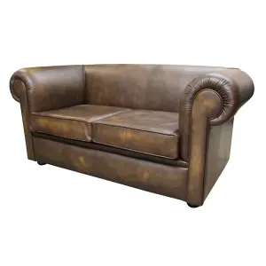 Chesterfield Handmade 1930's 2 Seater Sofa Settee Antique Gold Real Leather In Classic Style