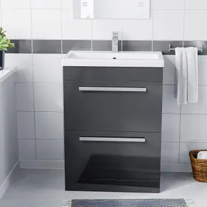 Nes Home Nanuya 600mm Floorstanding 2 Drawer Vanity Basin Unit Anthracite