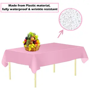 Light Pink Plastic Table Cover, Disposable Wipe Clean Waterproof Tablecloth - 54"x72"