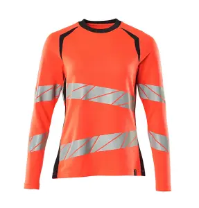 Mascot Accelerate Safe Ladies Fit Long-Sleeved T-shirt (Hi-Vis Red/Dark Navy)  (XX Large)